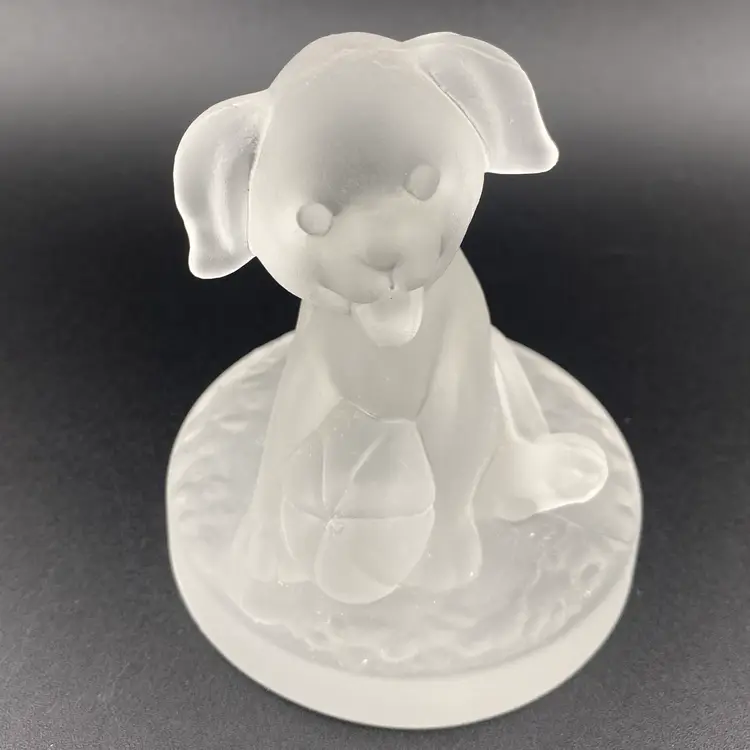 Vintage Dog Frosted Glass Paperweight Figurine Cottagecore Retro Heavy