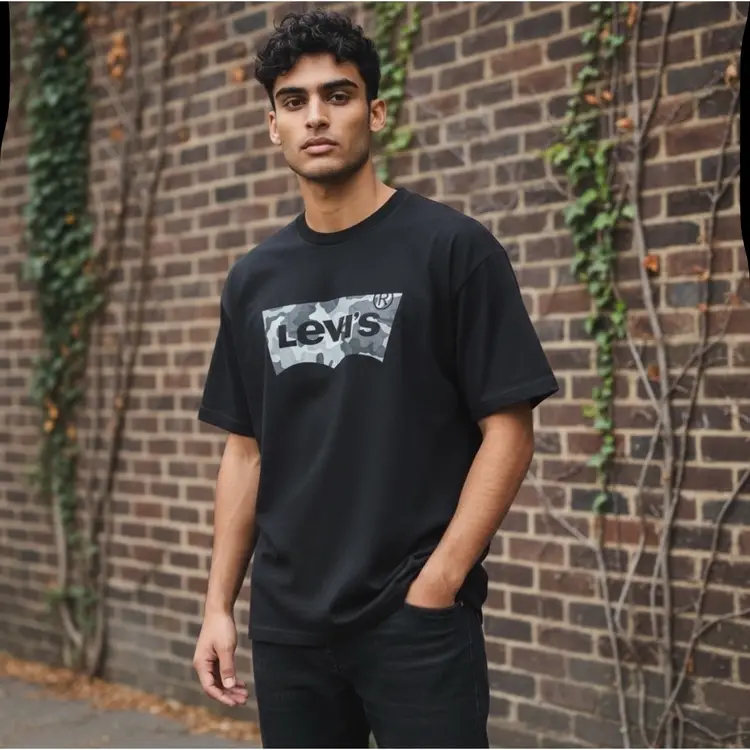 039 Levi's Black Short Sleeve Tee with Grayscale Logo men’s small