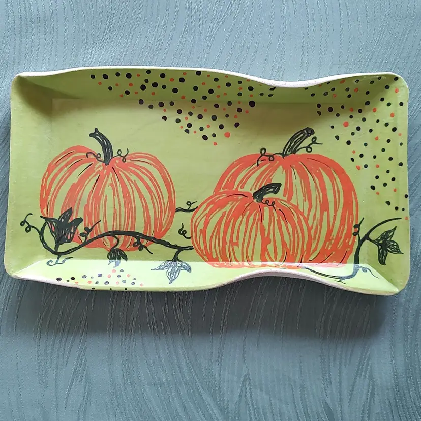 Hand Crafted Pumpkin Design Pottery Serving Plate