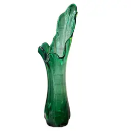 Vintage Emerald Green Swung Glass Vase 16” Tall