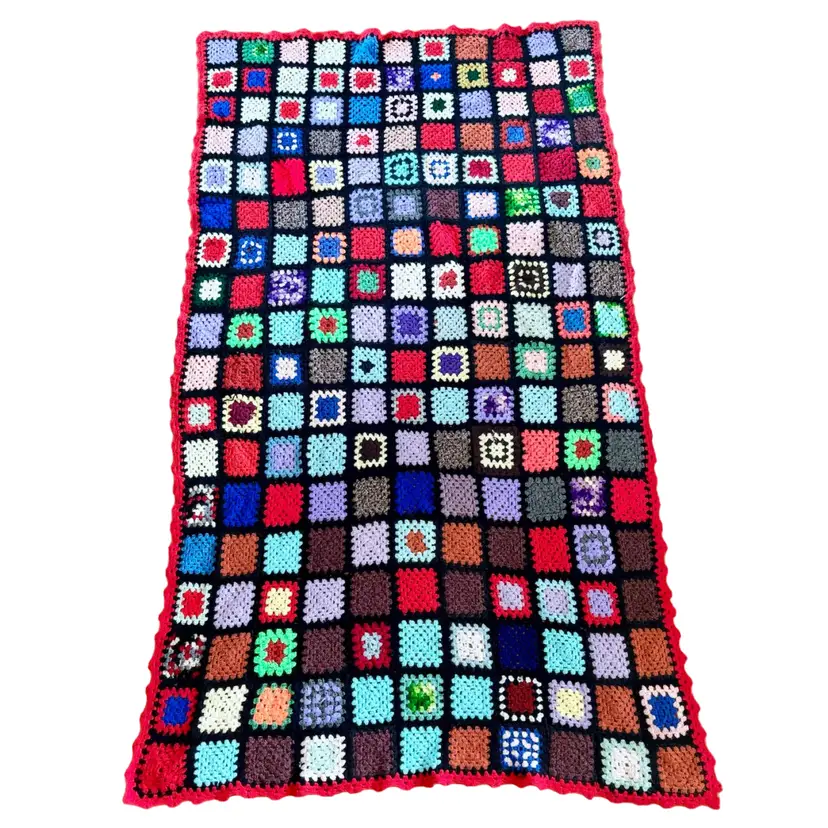 Mini Granny Square Colorful Afghan Throw Blanket 35” x 61” Roseanne