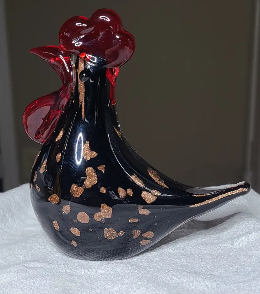 5" Black Art Glass Rooster / Chicken
