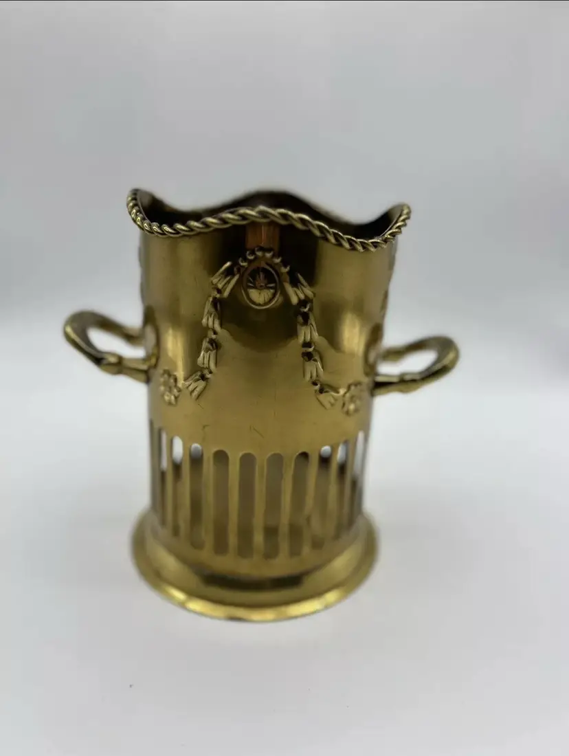 Vintage Solid Brass  French  Wine Champagne Bottle Stand Holder 6.75”tall