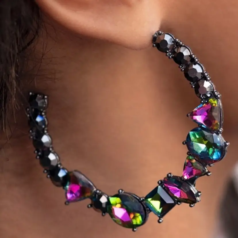 Iridescent Gemstone Hoop Earrings