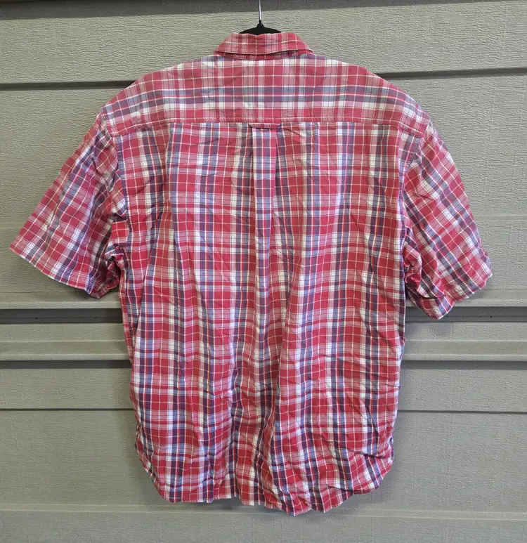 Bit & Bridle Checkered Button Down Short Sleeve Collared Shirt Size Large