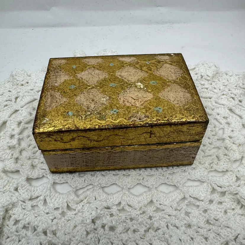Vintage Wooden Decorative Hinged Trinket Box, Made In Italy