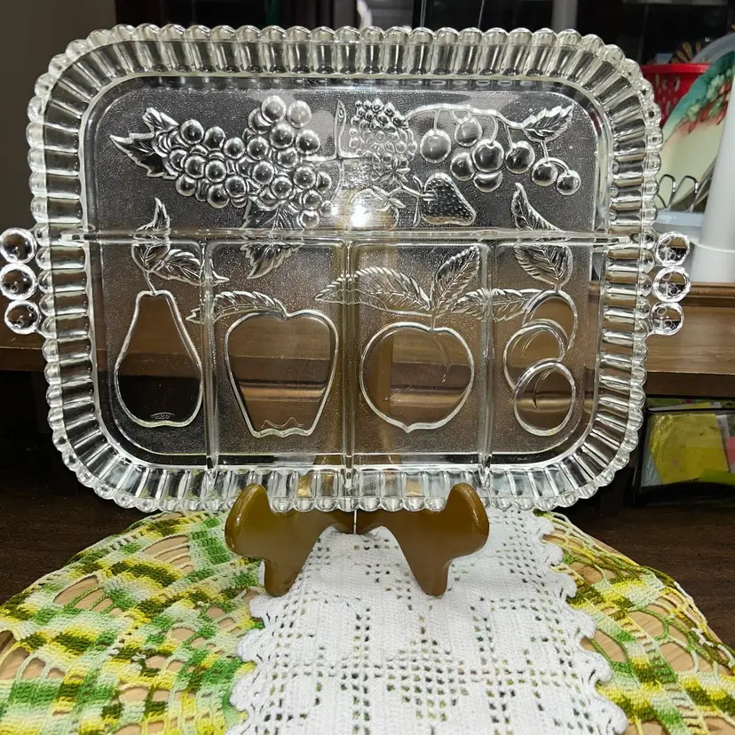Vintage Indiana Glass 5-part Relish Tray,  "Happenings" Pattern No. 3678