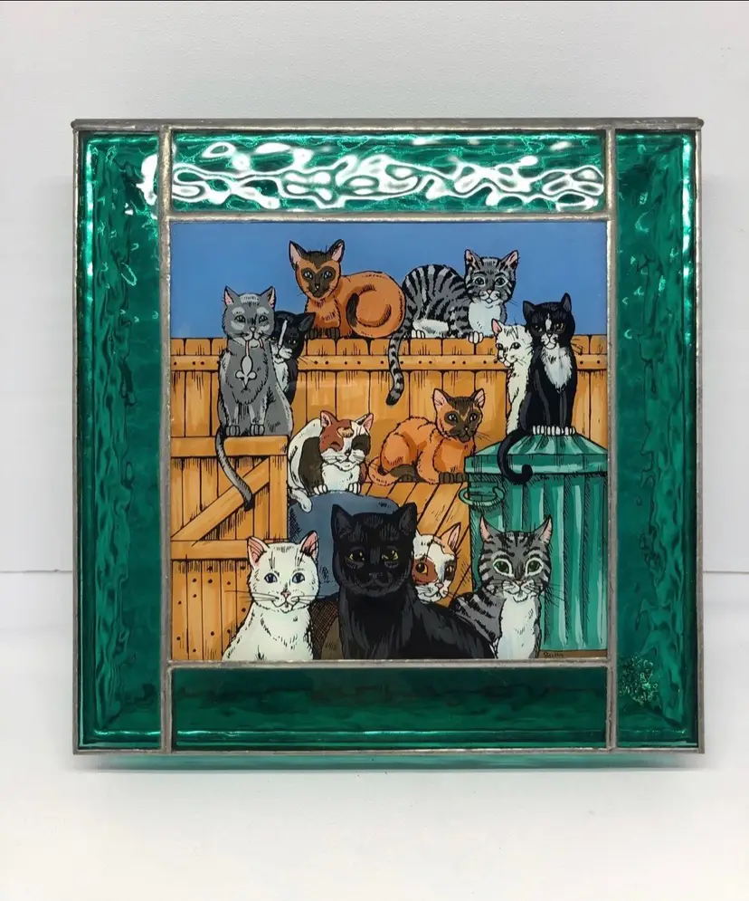 Amazing Stained Glass Alley Cats Jewelry Box