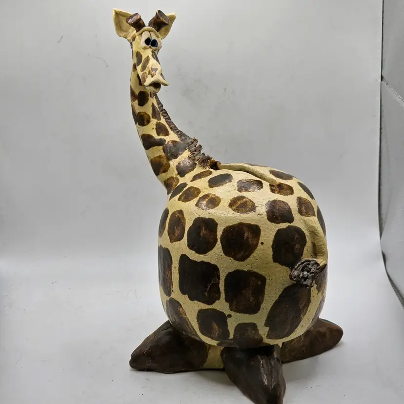 Studio Art Pottery giraffe coin bank Signed Shepart cork stopper