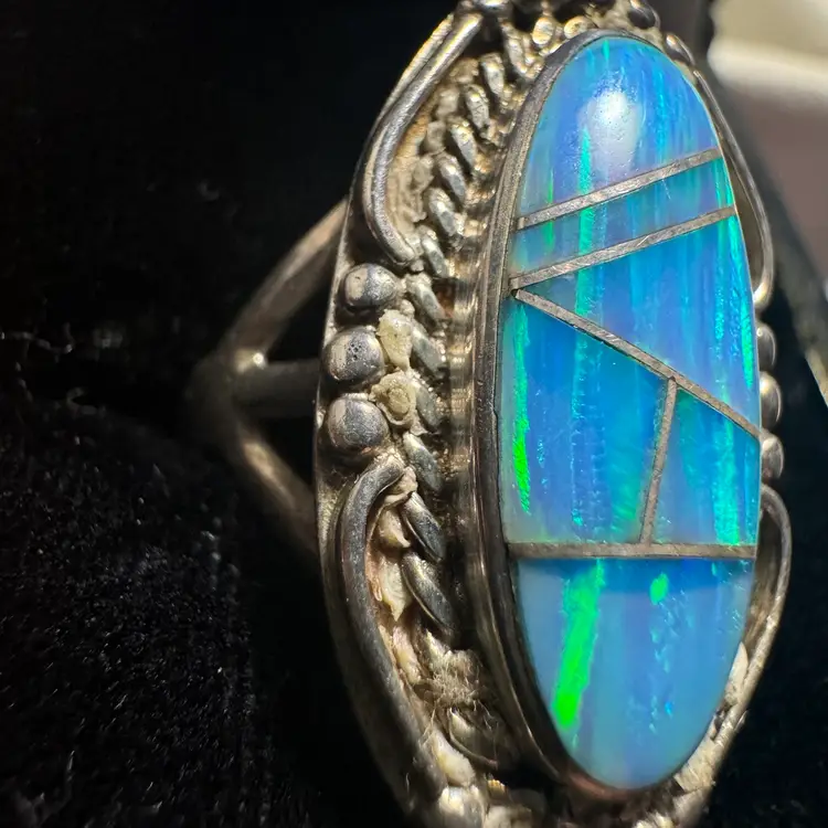 #01 - Native Opal Inlay Sterling Silver Ring Size 7