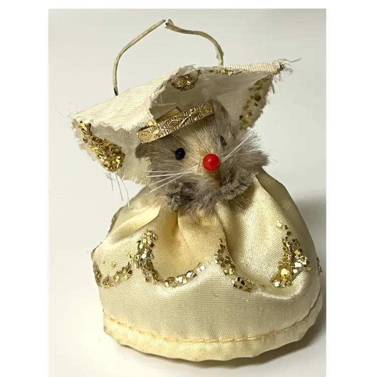 Original Fur Animals Toy Collectible Mouse Angel Cream Dress Gold Accents 2 in Height