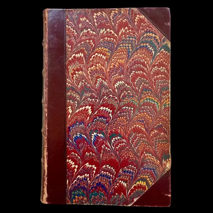 Marbled Hardcover Book - The Works Of William Makepeace Thackeray - Vol. 1, Vanity Fair - 1869
