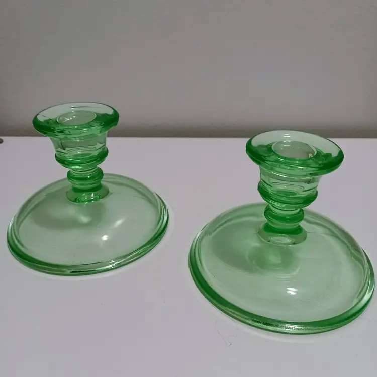 Art Deco Style Depression Glass Candlsticks