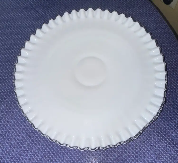 Fenton Silver Crest Milk Glass Short Pedestal Cake Plate 12” diameter