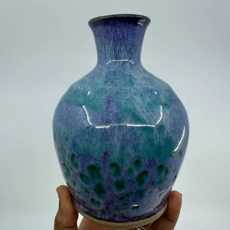 Blue Multicolored Glazed Pottery Vase 5.5”