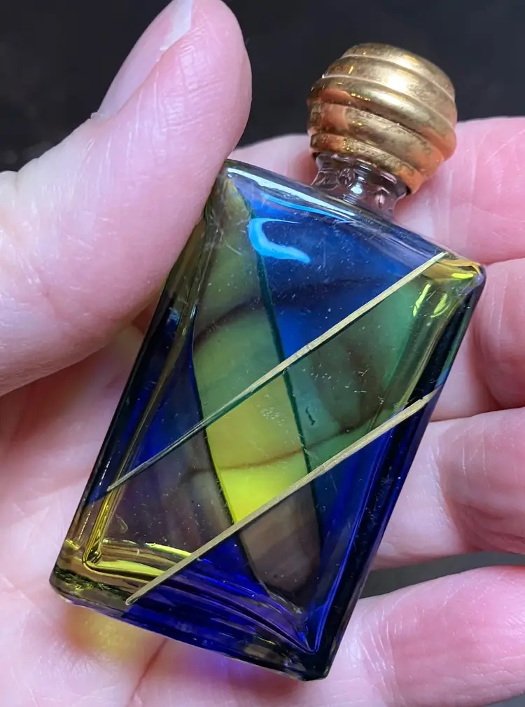 VTG Italian Painted Decorative Empty Glass Perfume Bottles With Caps