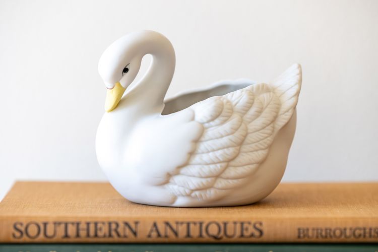 Vintage Ceramic Swan Planter – Matte Bisque Finish, HOMCO Brand