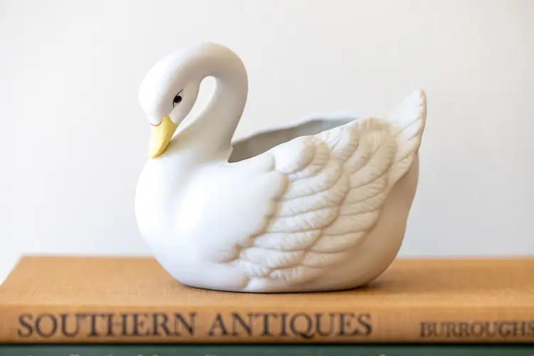 Vintage Ceramic Swan Planter – Matte Bisque Finish, HOMCO Brand