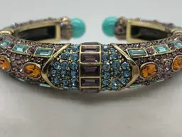 AUTHENTIC SIGNED HEIDI DAUS TURQUOISE & MULTI COLOR CRYSTAL HINGED BRACELET