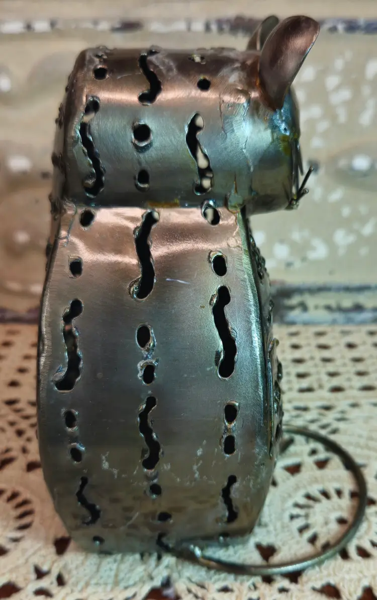 Adorable Metal Cat Tealight Votive Candle  Holder Punched Metal 5.5 in