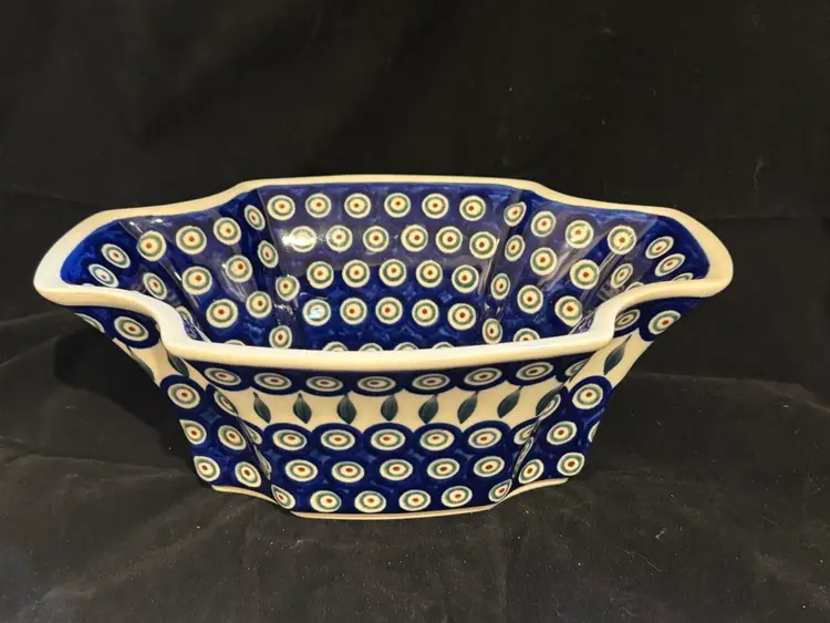 Polish Pottery large dish Peacock Pattern Signed No damage