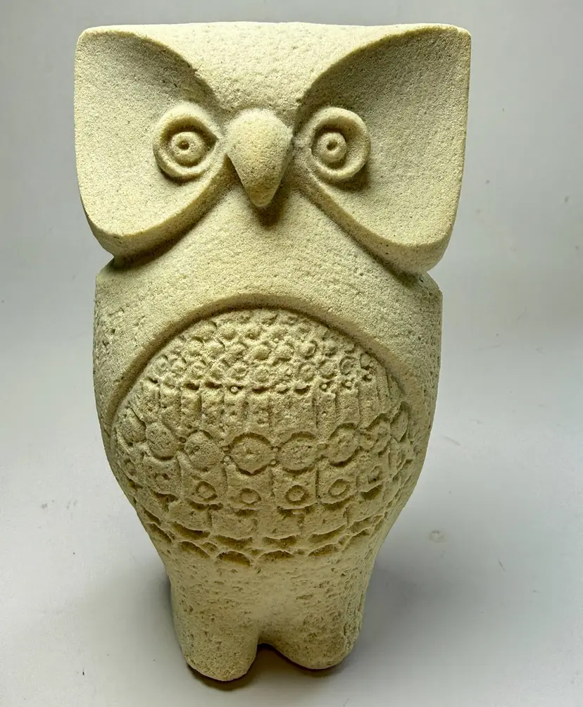 Vintage Marbell Stone Art Belgium Handmade Carved MCM Owl Figure Minimalist Mod