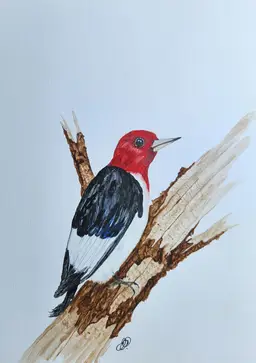 Red-Headed Woodpecker Original Watercolor Painting Signed By The Artist 5x7