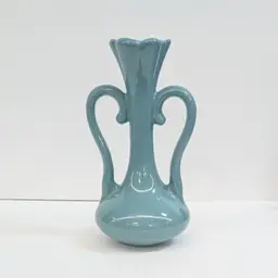 Vintage Floramics Double Handled Vase Old Tampa Florida Pottery Duck Egg Blue