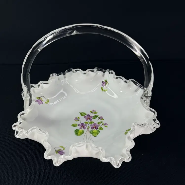 Fenton Violets On Snow Basket