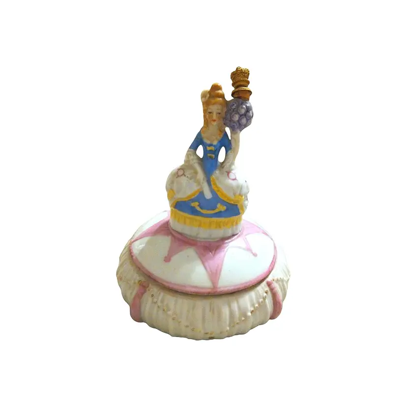 Antique Sitzendorf Porcelain Figural Powder Dish/ Perfume Bottle Circa 1920s