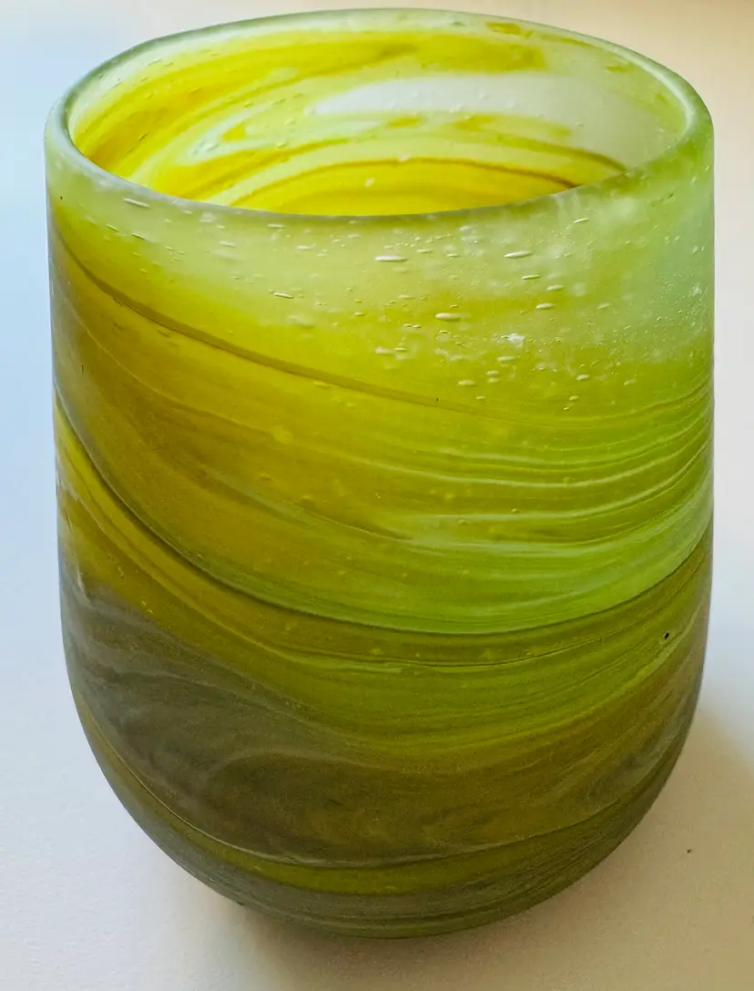 Beautiful Hand-Blown Tumbler or Vase - Art Glass - Green, Yellow to Blue Tones