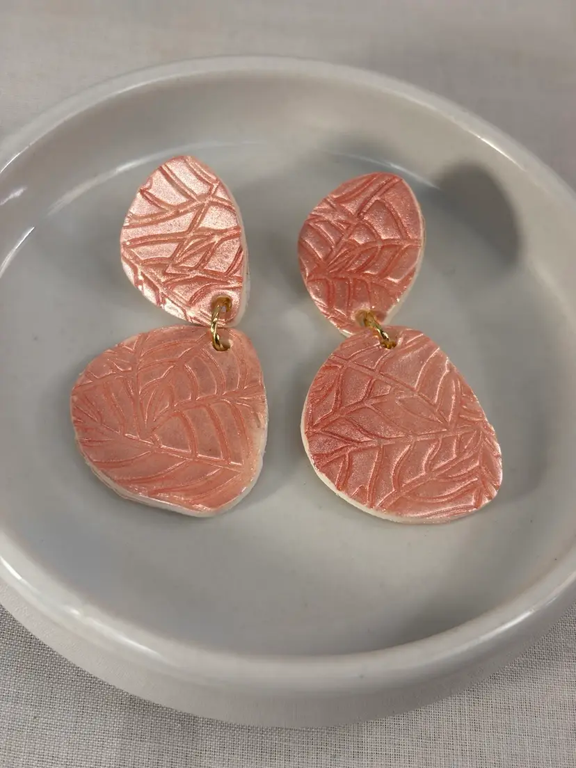 Light Pink Leaf Pattern Polymer Clay Earrings