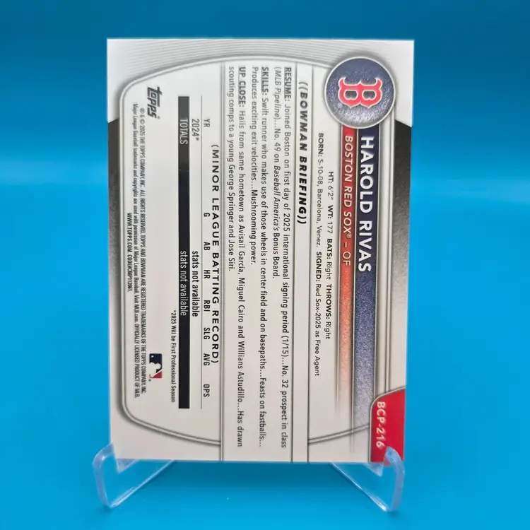 Harold Rivas 2025 Bowman Chrome 1st Bowman Orange Wave 3/25 Boston Red Sox