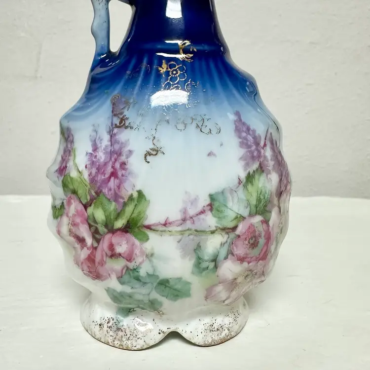 Antique Nippon Style Mini Porcelain Pitcher Victorian Ewer Gilded w/ Flowers