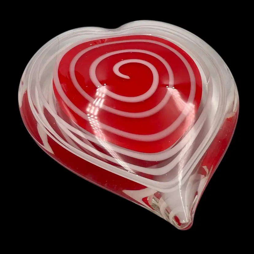 Art Glass Swirl Heart Paperweight 5”