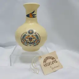 #1812 Native American Motive Vase, Visions by Earthtones Tucson Arizona, Small Bulbous Vase with tags