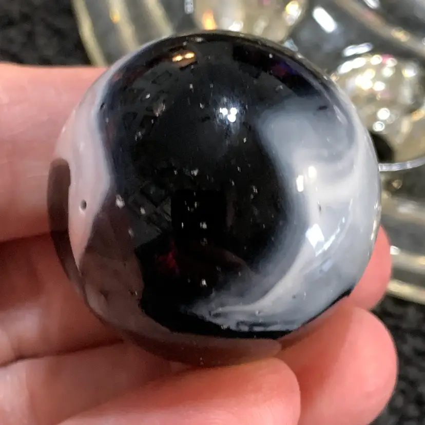 Black w/White Swirl Glass Marble 1 1/4"