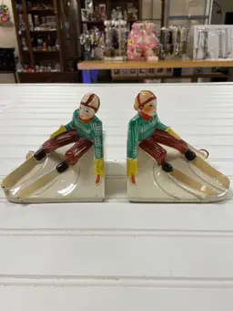 Vintage Set of Two Skiing People Bookends