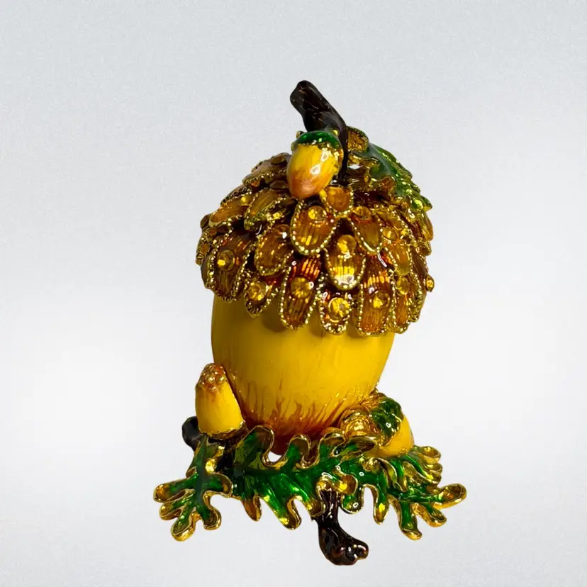 Trinket Box Objet d'art  Release No.116 "The Little Oak" Acorn Collectible Magnetic Closure Signed
3” T x 2” W