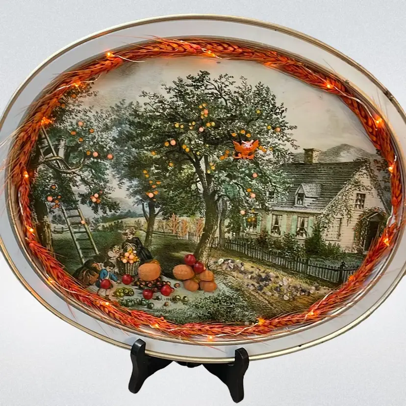 Vintage Currier And Ives Fall Tray Redo