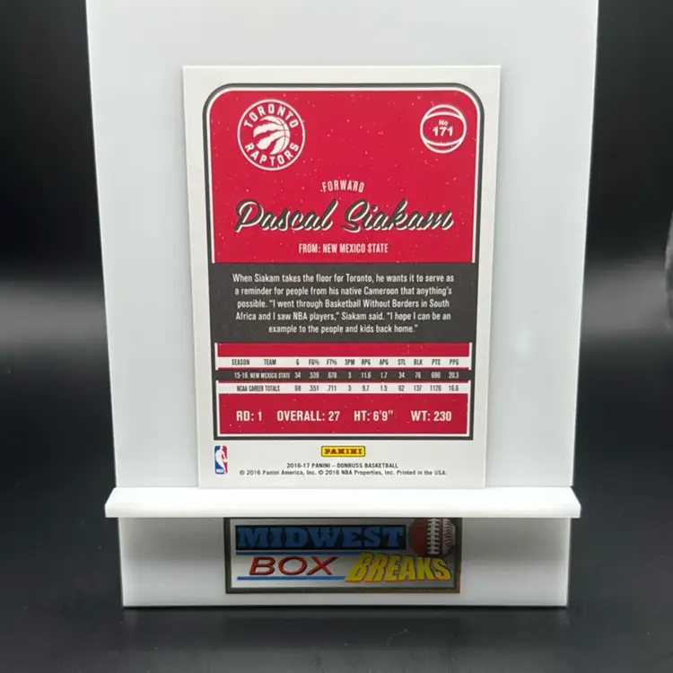 Pascal Siakam Rc 2016-17 Panini Donruss Toronto Raptors MBBCRD