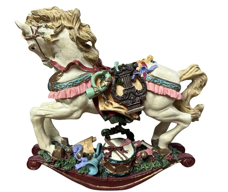 Holly Tree Porcelain Rocking Horse with Musical Instruments & Holly and Berries