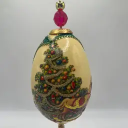 Vintage Handcrafted Ornament Christmas Tree Green Embellishments Large Egg