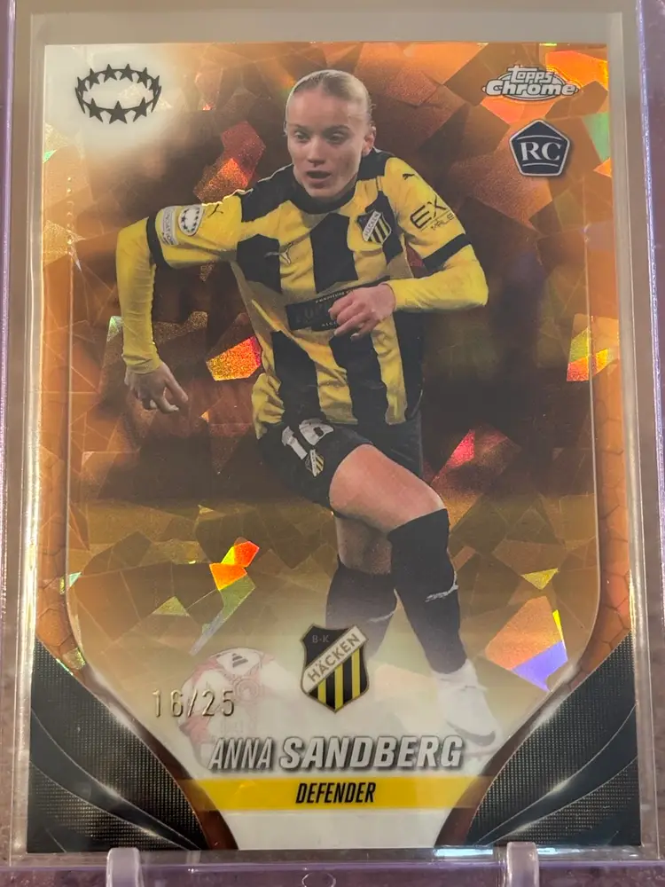 Anna Sandberg Topps Chrome Sapphire Orange Jersey # 16/25 RC Man U Hacken Sweden