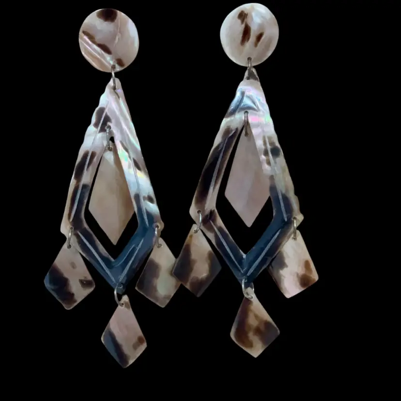 Vintage Mother Of Pearl Drop Long Pierced Earrings