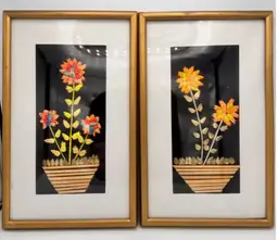 Vintage Costa Rica Handmade Straw Art Pair