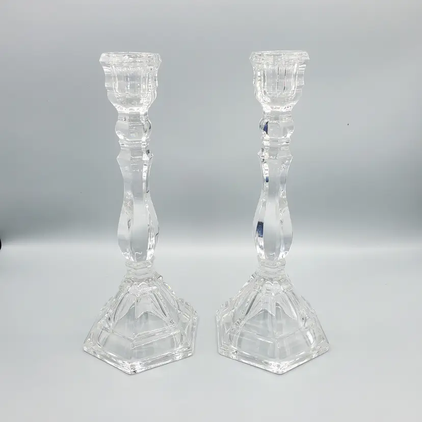 Tiffany & Co Crystal Hampton 9" Candlesticks Candle Holder, Set Of 2