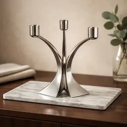 3 Vintage MCM Curved Chrome Candlestick Holders, 10" Tall