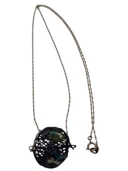 Vintage Dainty Silvertone Mesh Ball Necklace with Enamel Sections (A9055)