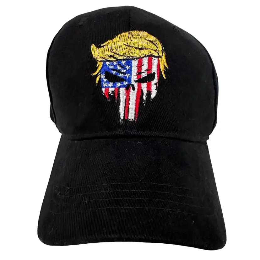 Donald Trump American Flag Punisher Skull MAGA Adjustable Hat